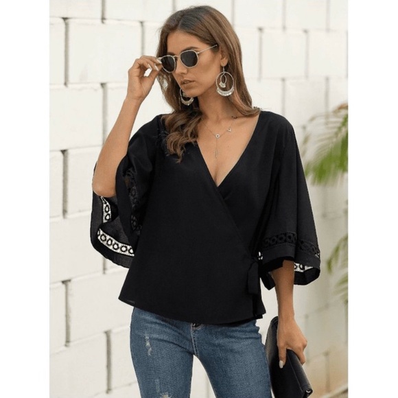 SHEIN Fun and Flirty Black Flounce Sleeve Top - Picture 3 of 4